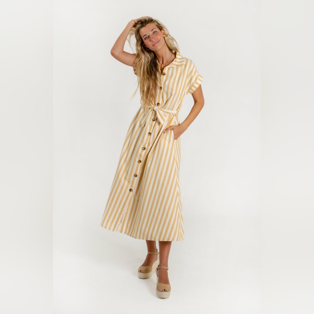 Striped Yellow Midi Dress